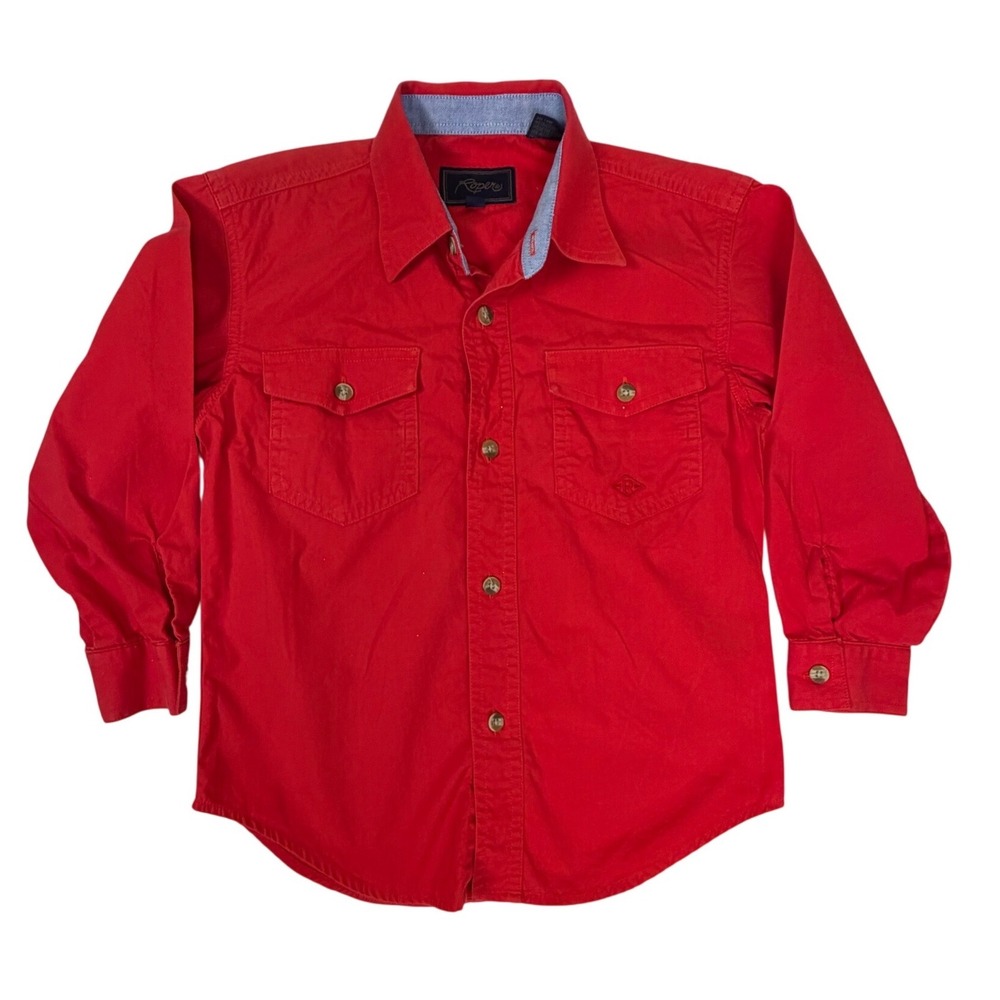 Roper Button Down Shirt Boys Small 6-7 Red Excellent Western Cotton